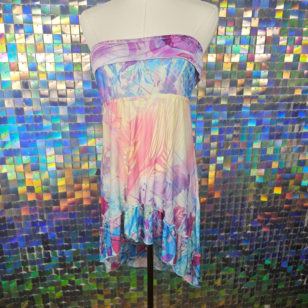 Shoreline Strapless High Low Dress Womens Medium Multicolor Floral Excellent